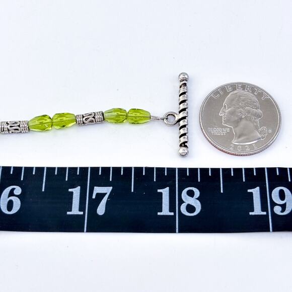 Vintage Sterling Silver 925 Green Crystal Bead Necklace 18" - Picture 3 of 4